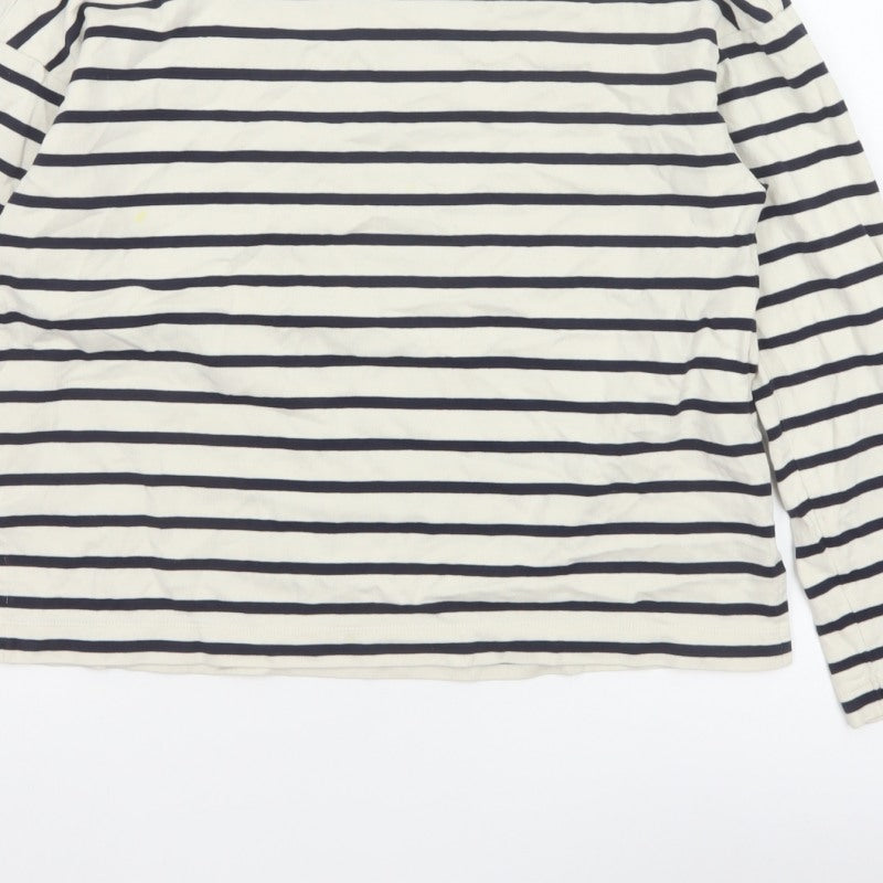 Uniqlo Women Ivory Navy Striped XS Basic Cotton Long Sleeve T-Shirt