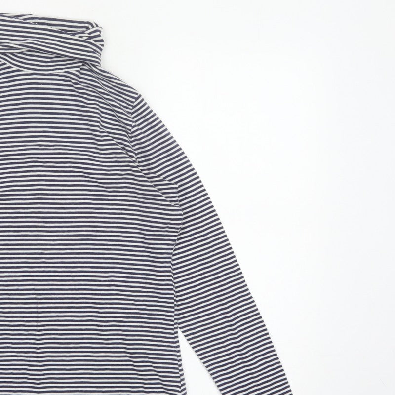 Lands' End Women Blue White Striped Cowl Neck Jersey Top Size S