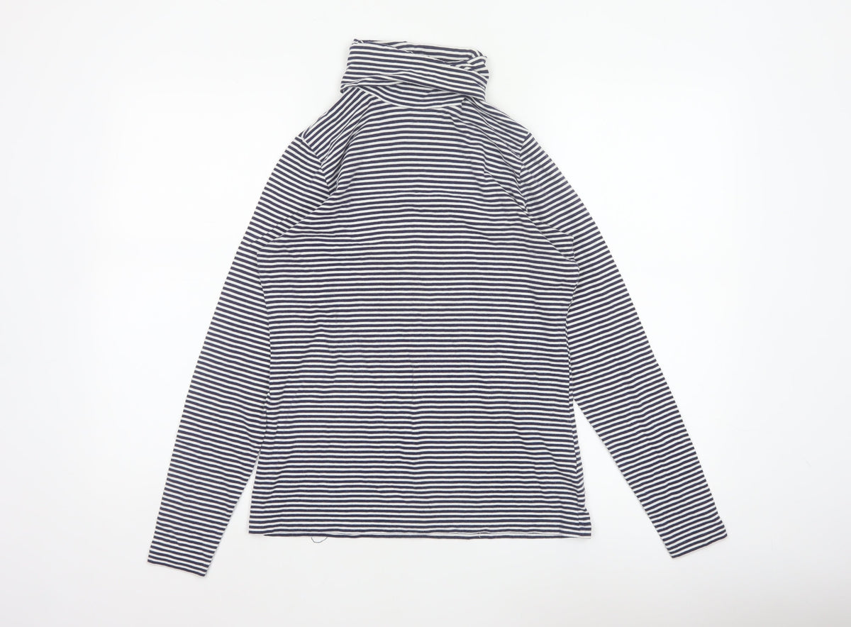 Lands' End Women Blue White Striped Cowl Neck Jersey Top Size S