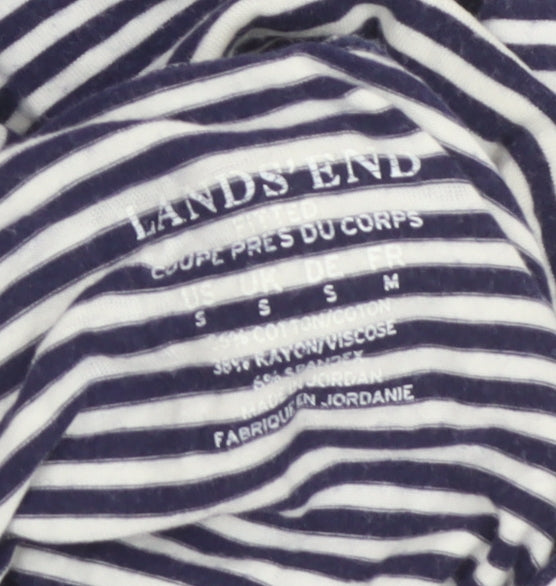 Lands' End Women Blue White Striped Cowl Neck Jersey Top Size S