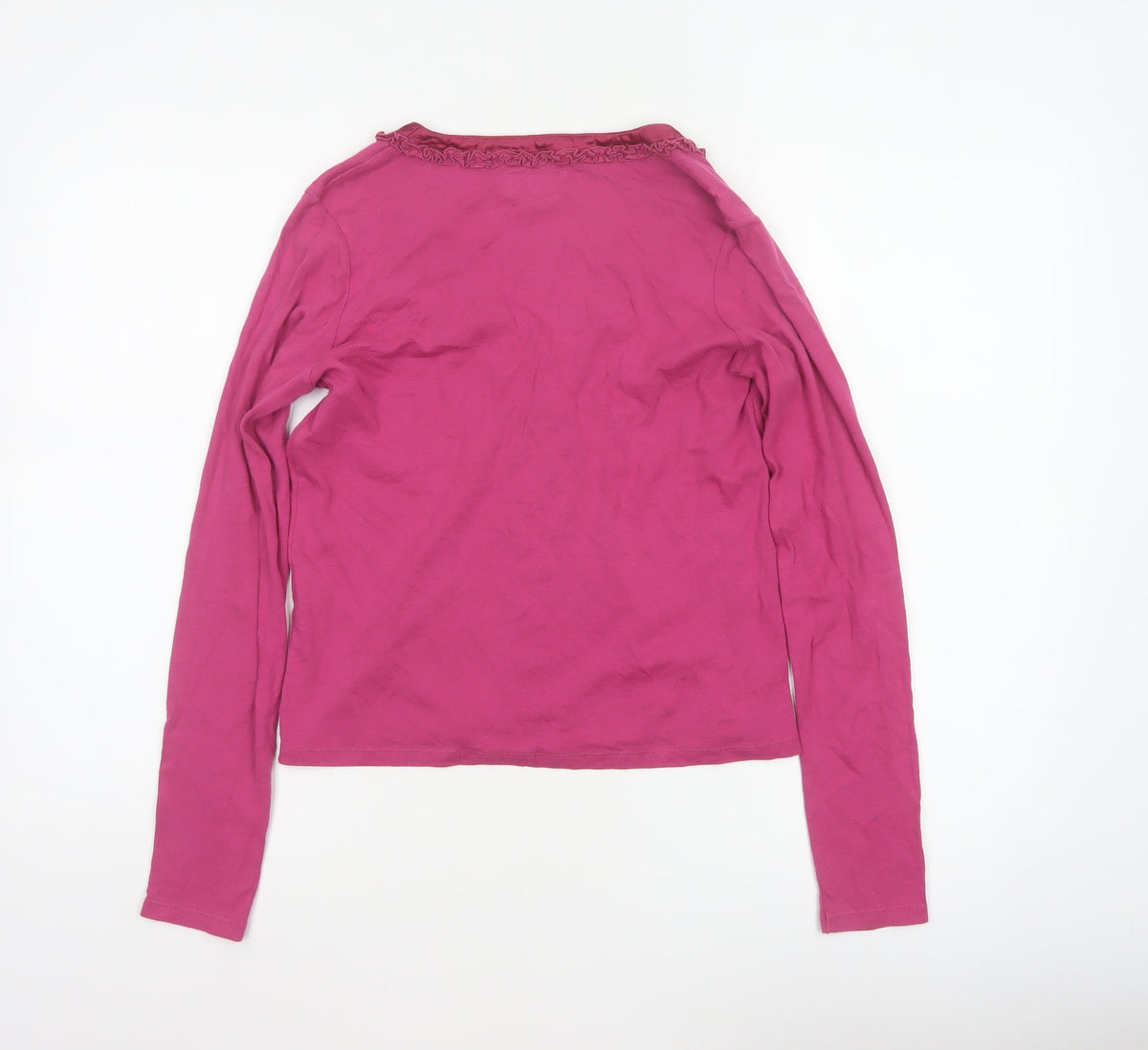 Jigsaw Women Pink S Cotton Jersey Ruffle V-Neck Button-Up Top