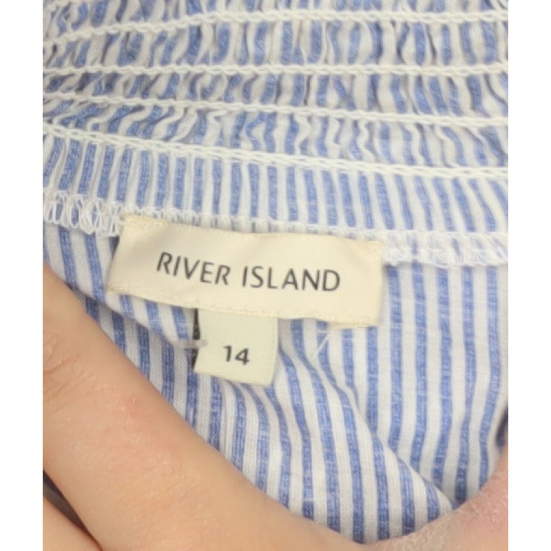 River Island Women Blue Stripe Off Shoulder Embroidered Tunic Blouse UK 14