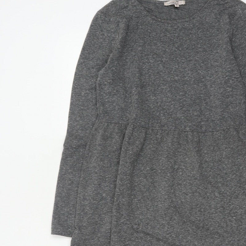 M&S Women Grey UK 10 Fit & Flare Long Sleeve Jersey Knee Dress