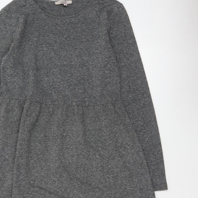 M&S Women Grey UK 10 Fit & Flare Long Sleeve Jersey Knee Dress