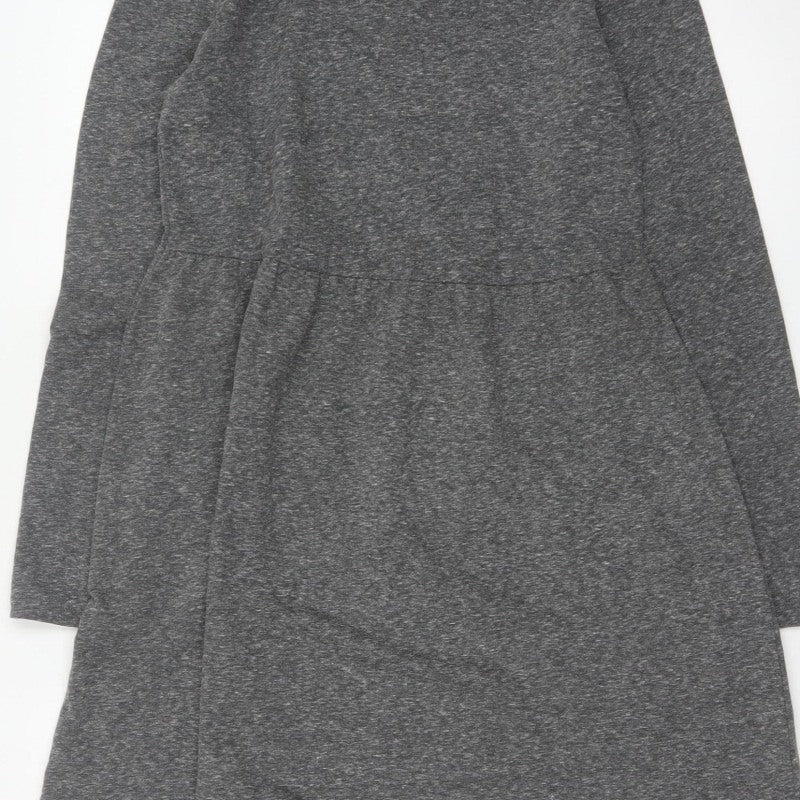 M&S Women Grey UK 10 Fit & Flare Long Sleeve Jersey Knee Dress
