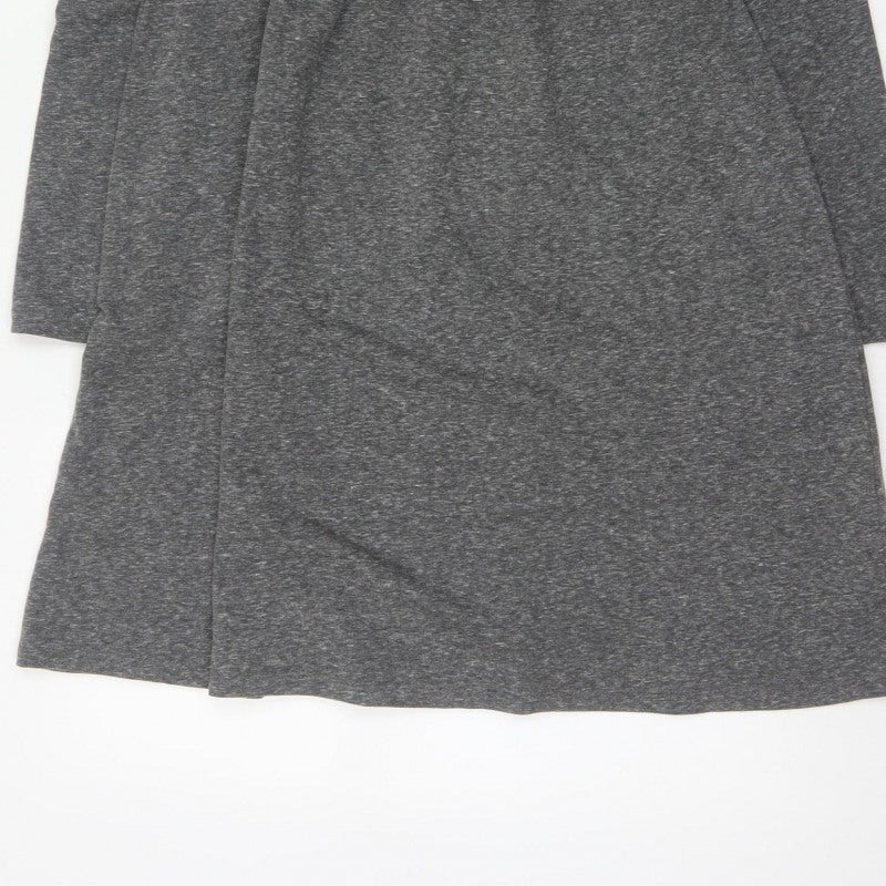 M&S Women Grey UK 10 Fit & Flare Long Sleeve Jersey Knee Dress