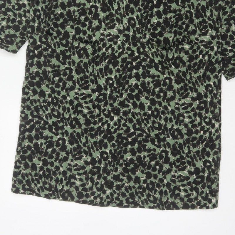Masai Women Green Leopard Print Jersey Shift Dress M V-Neck
