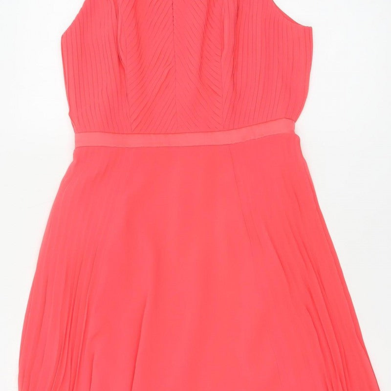 Coast Women Pink UK 8 Midi Fit & Flare Pleated Chiffon Occasion Dress