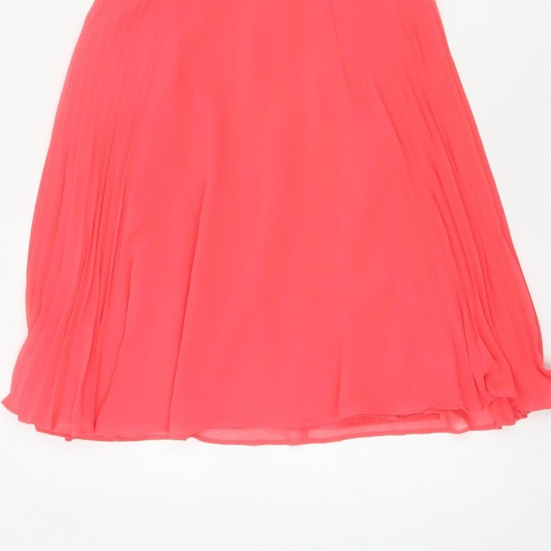 Coast Women Pink UK 8 Midi Fit & Flare Pleated Chiffon Occasion Dress