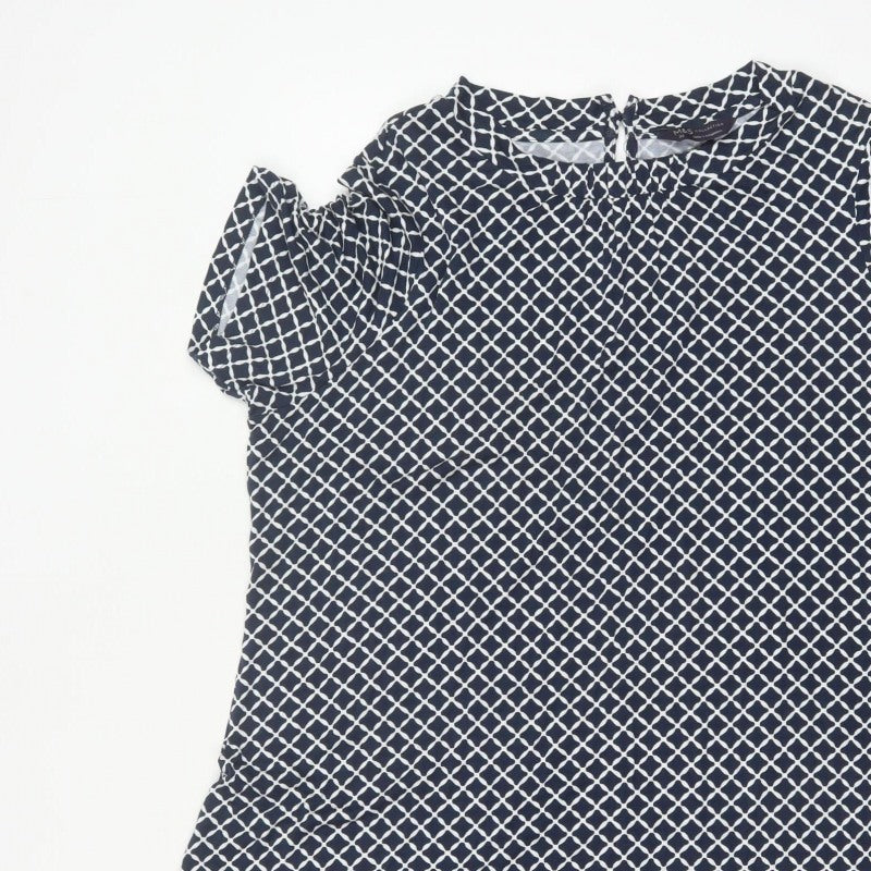 Marks and Spencer Women Blue Geometric Shift Dress Size 22 Short Sleeve