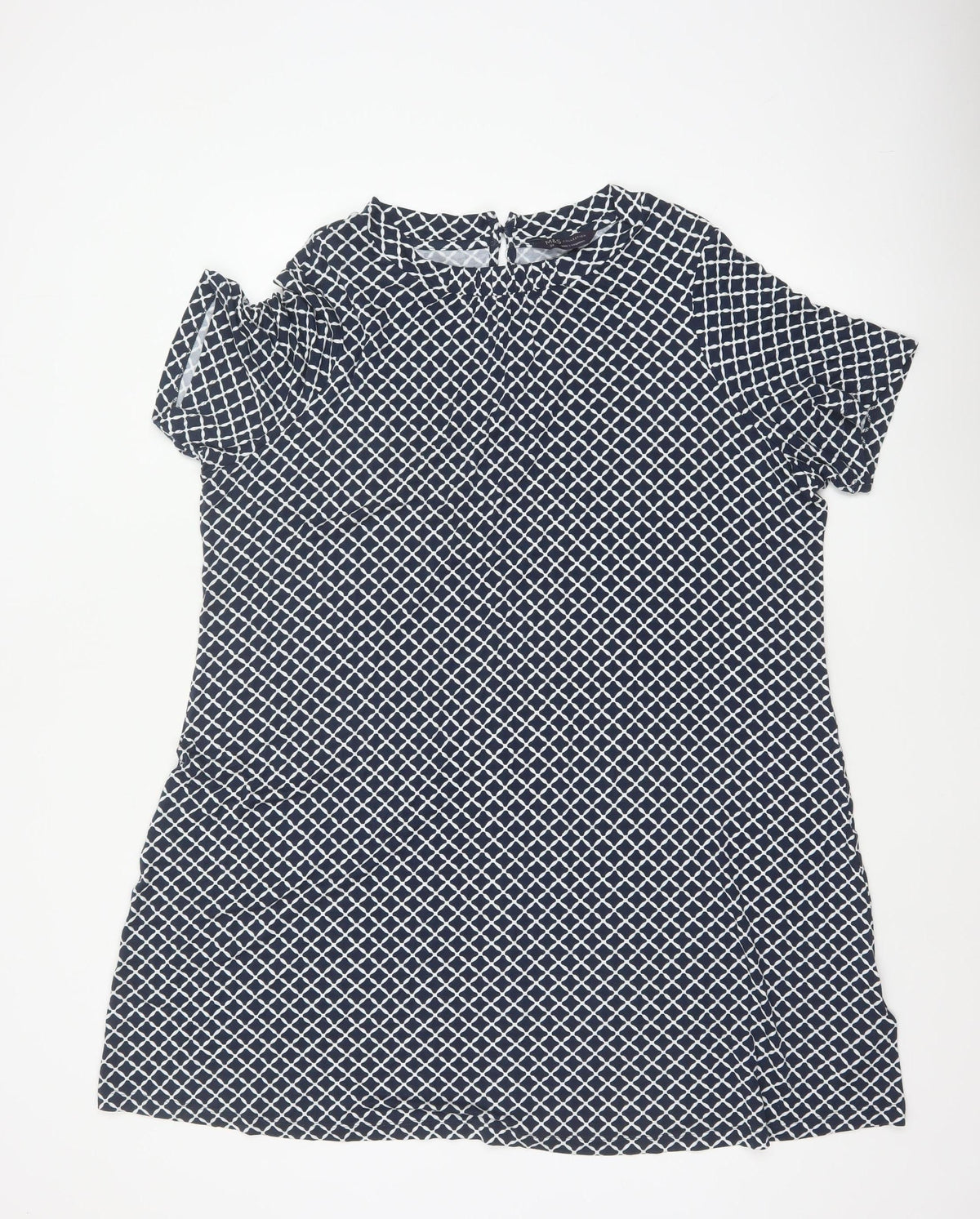 Marks and Spencer Women Blue Geometric Shift Dress Size 22 Short Sleeve