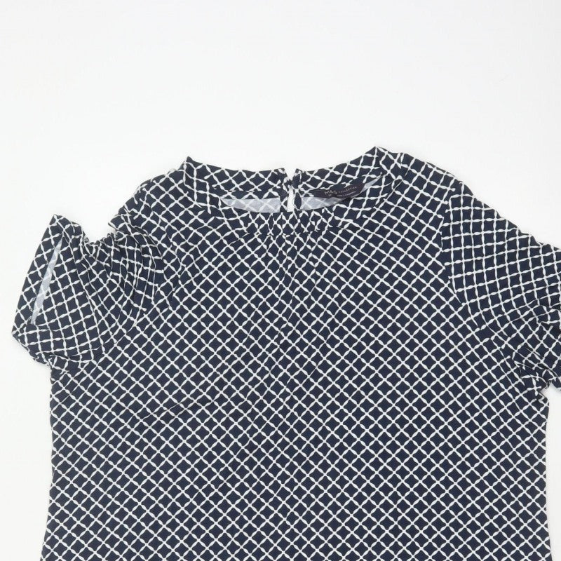 Marks and Spencer Women Blue Geometric Shift Dress Size 22 Short Sleeve