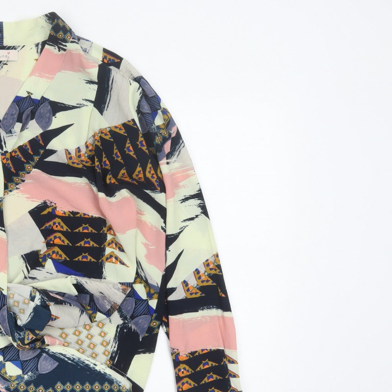 Per Una M&S Women Multicoloured UK 12 Wrap Geometric Long Sleeve Blouse