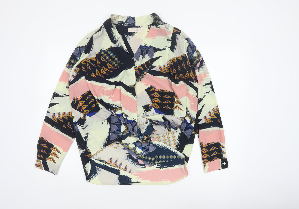 Per Una M&S Women Multicoloured UK 12 Wrap Geometric Long Sleeve Blouse