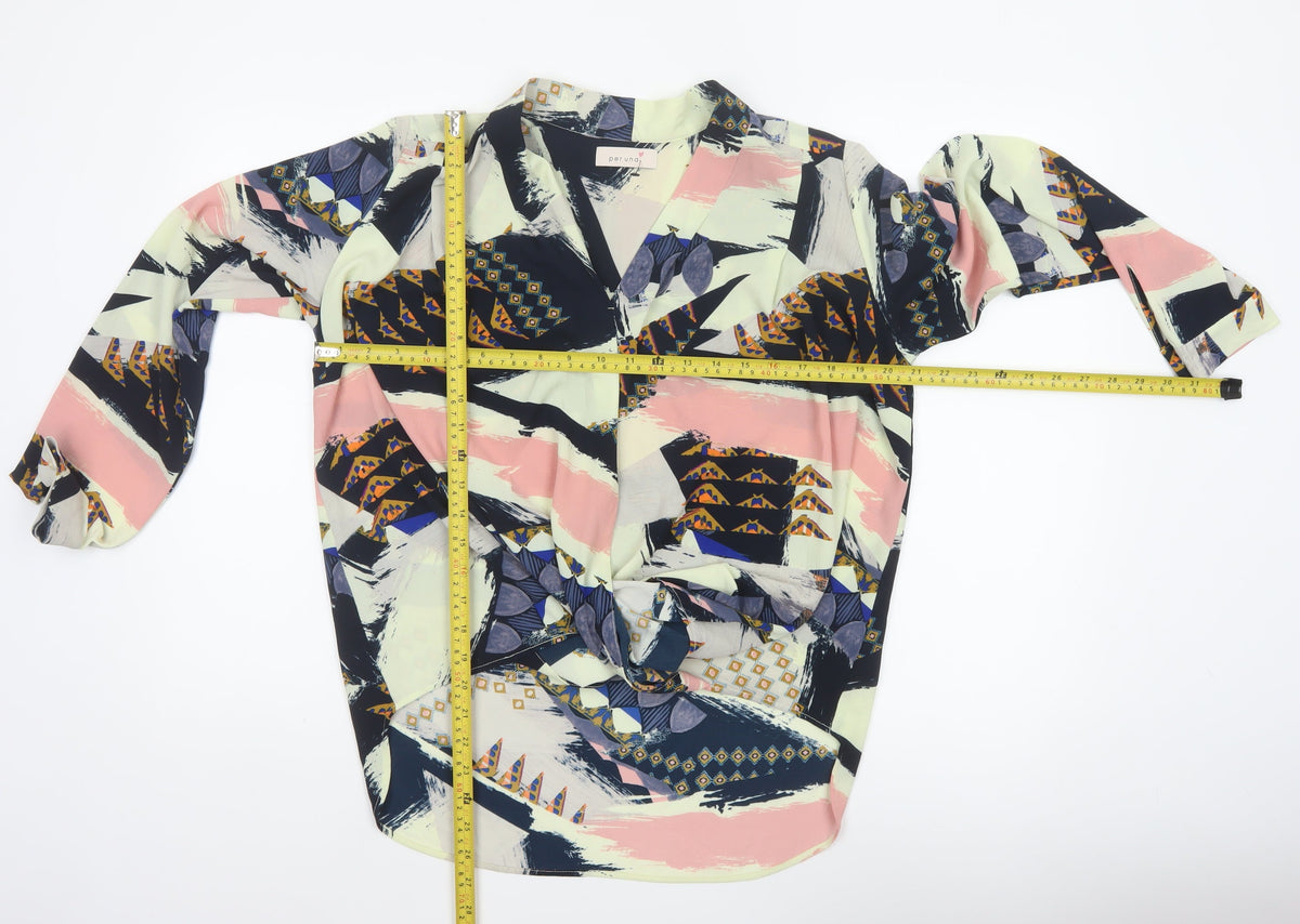 Per Una M&S Women Multicoloured UK 12 Wrap Geometric Long Sleeve Blouse