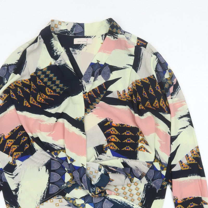 Per Una M&S Women Multicoloured UK 12 Wrap Geometric Long Sleeve Blouse