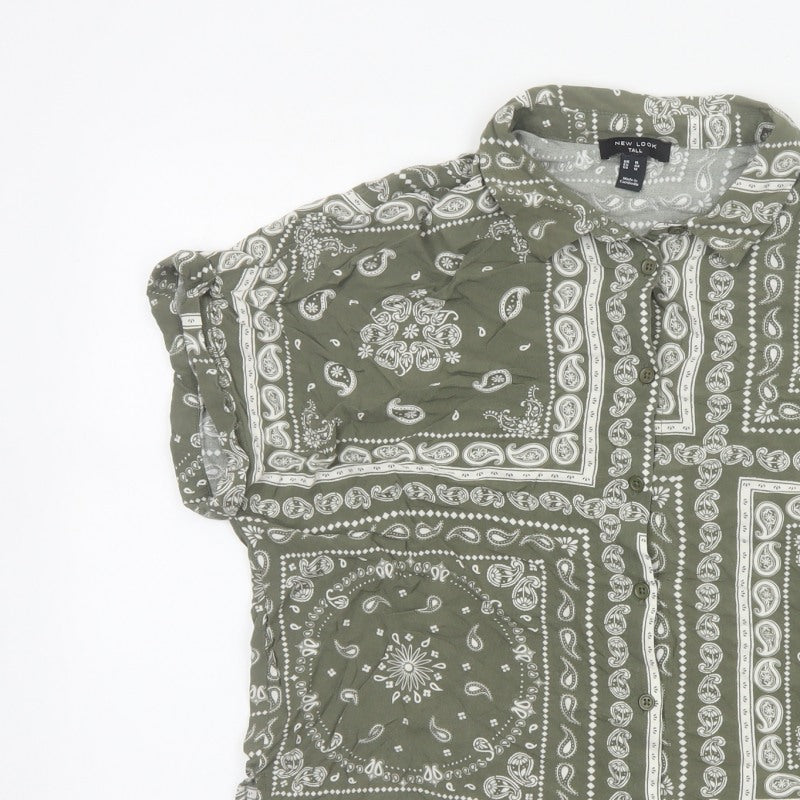 New Look Women Green Paisley Short Sleeve Tall UK 16 Button-Up Shirt