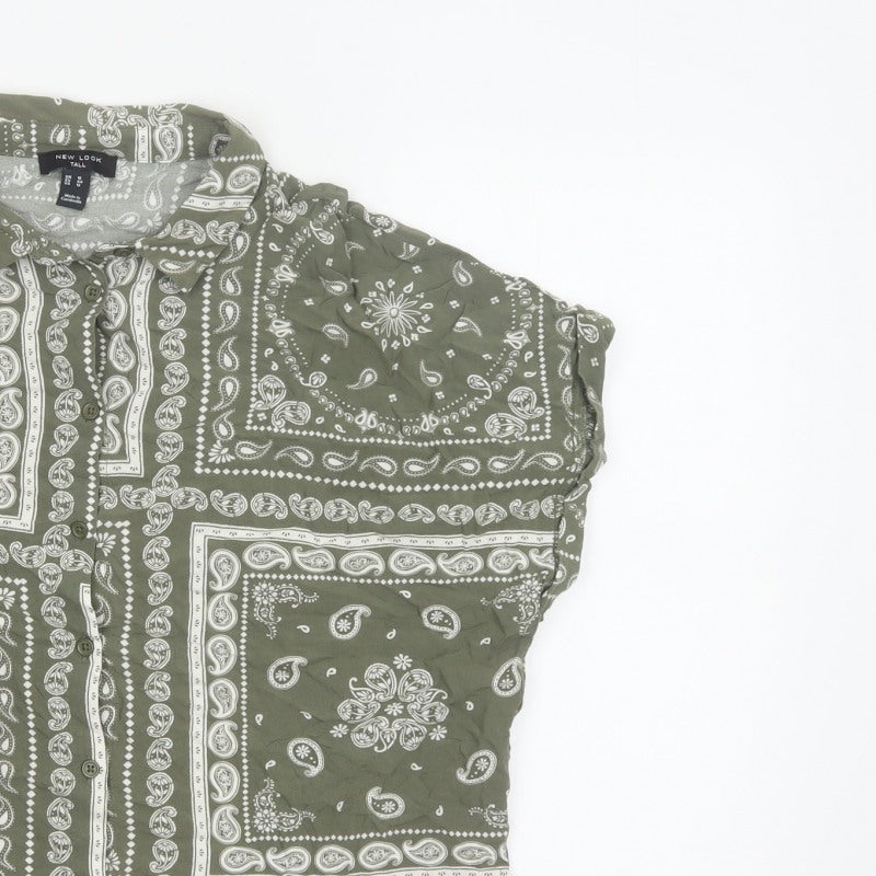 New Look Women Green Paisley Short Sleeve Tall UK 16 Button-Up Shirt