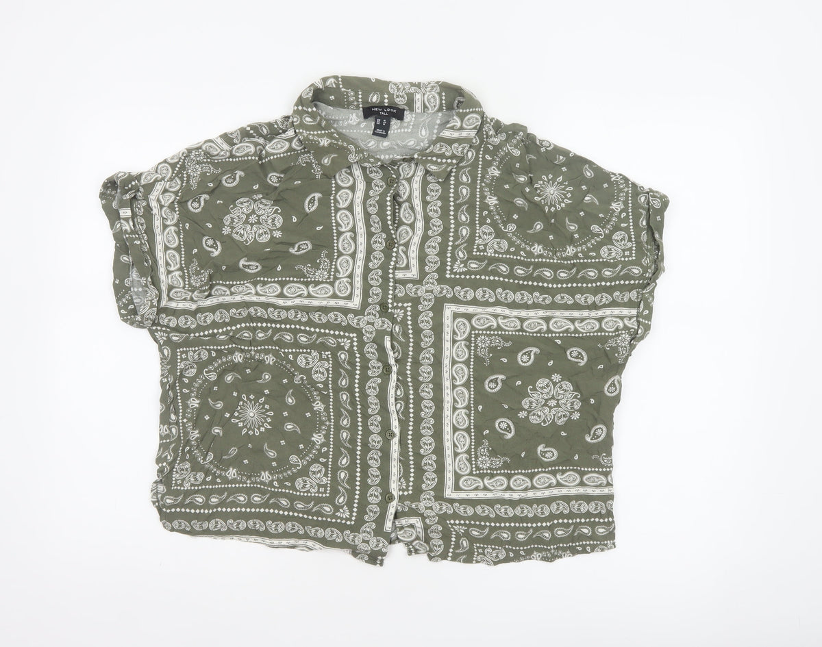 New Look Women Green Paisley Short Sleeve Tall UK 16 Button-Up Shirt