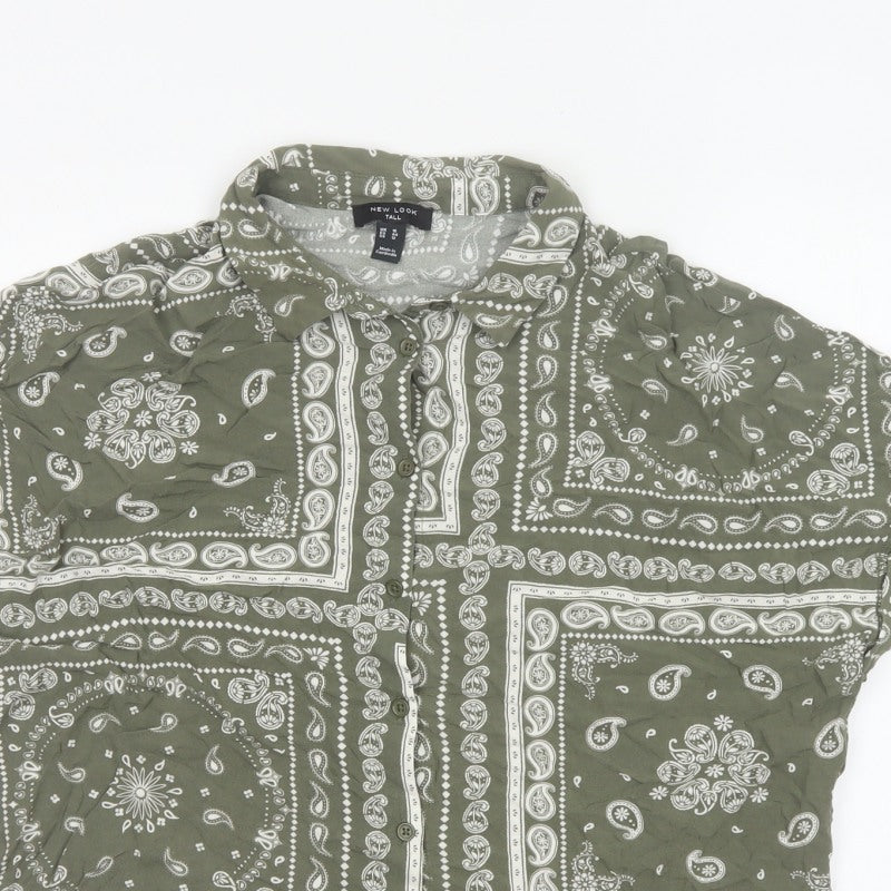 New Look Women Green Paisley Short Sleeve Tall UK 16 Button-Up Shirt