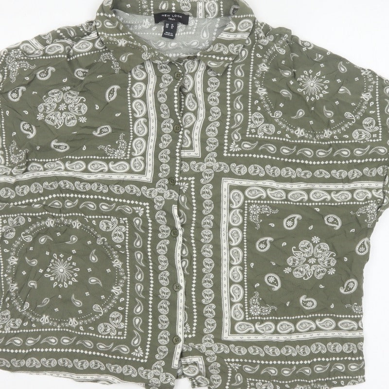 New Look Women Green Paisley Short Sleeve Tall UK 16 Button-Up Shirt