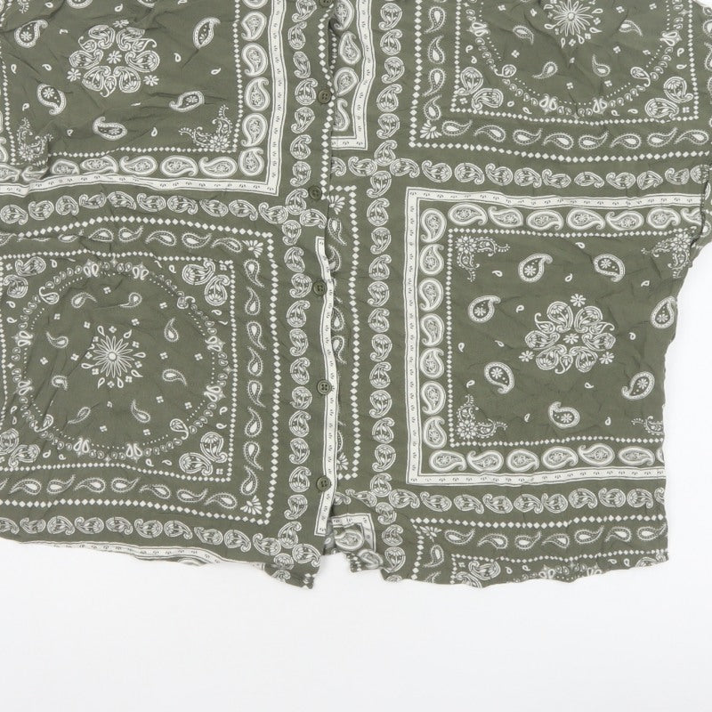 New Look Women Green Paisley Short Sleeve Tall UK 16 Button-Up Shirt
