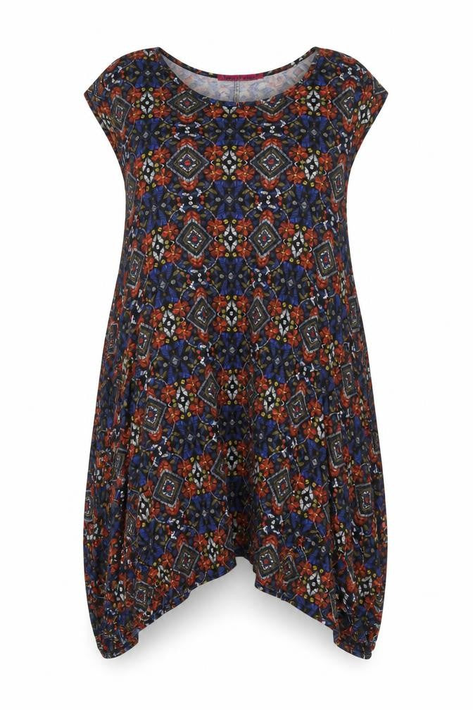 Boohoo Women Multicoloured UK 16 Aztec Geometric A-Line Hi-Low Dress