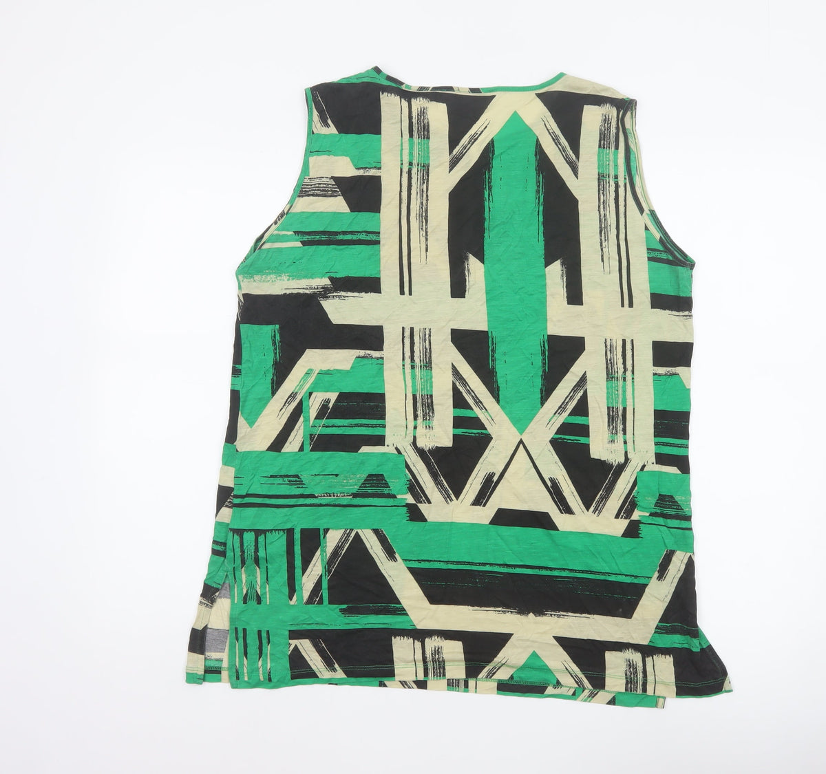 Jaeger Women Green Geometric Lyocell Sleeveless V-Neck Tunic Blouse L