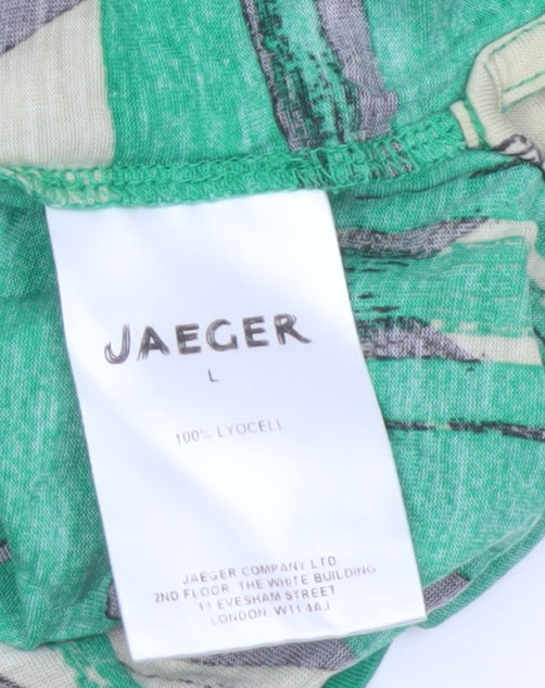 Jaeger Women Green Geometric Lyocell Sleeveless V-Neck Tunic Blouse L