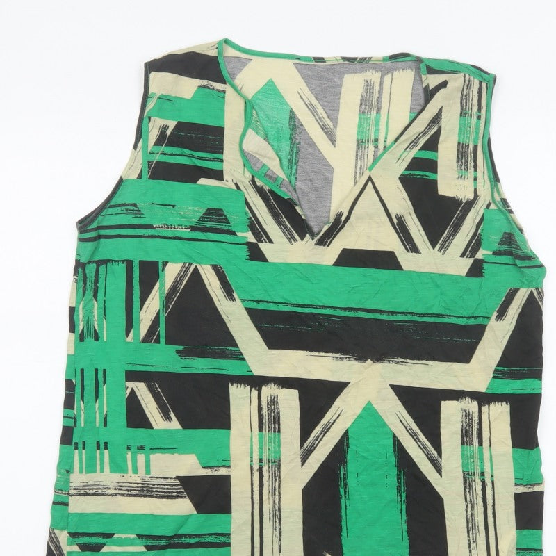 Jaeger Women Green Geometric Lyocell Sleeveless V-Neck Tunic Blouse L