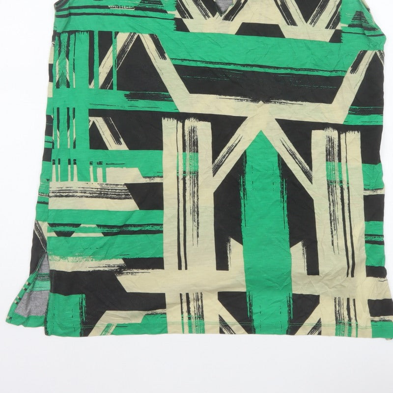 Jaeger Women Green Geometric Lyocell Sleeveless V-Neck Tunic Blouse L