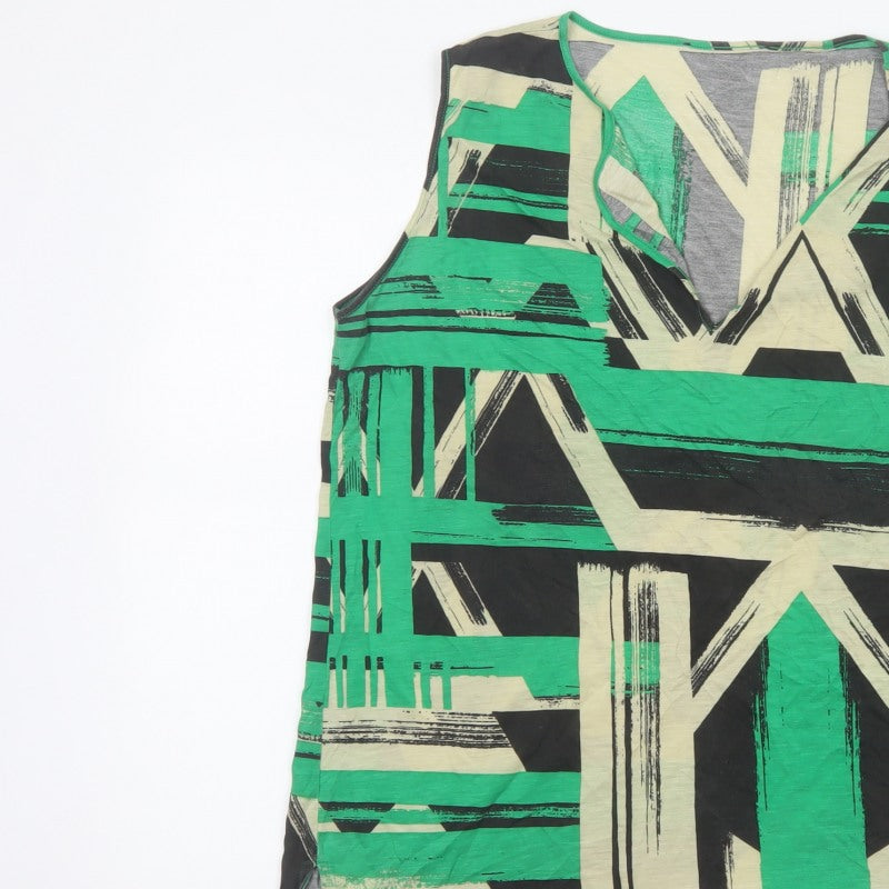 Jaeger Women Green Geometric Lyocell Sleeveless V-Neck Tunic Blouse L