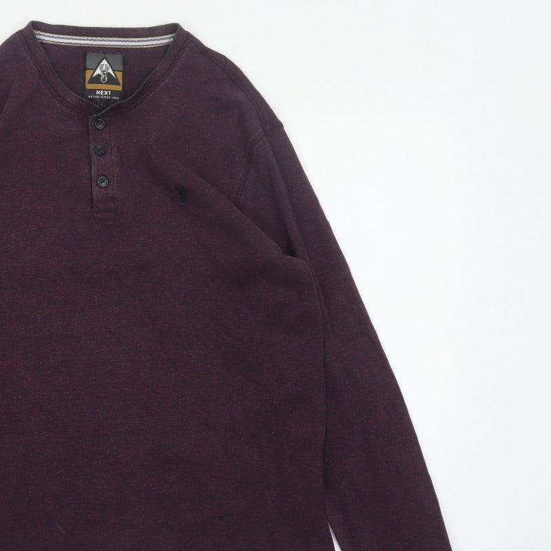 Next Men’s Purple L Cotton Henley Long Sleeve Button Top
