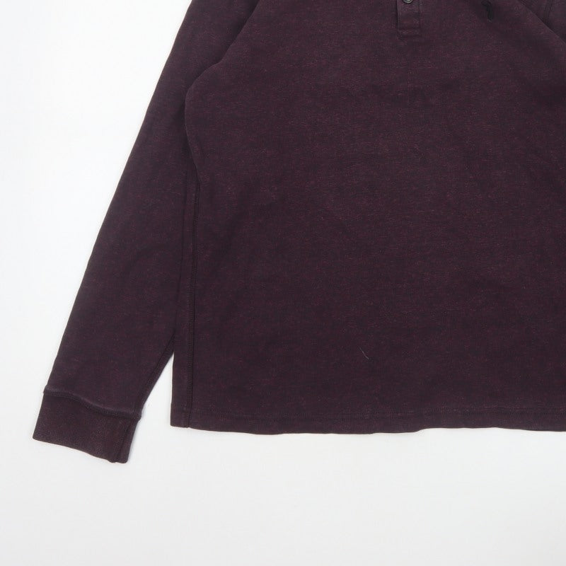 Next Men’s Purple L Cotton Henley Long Sleeve Button Top