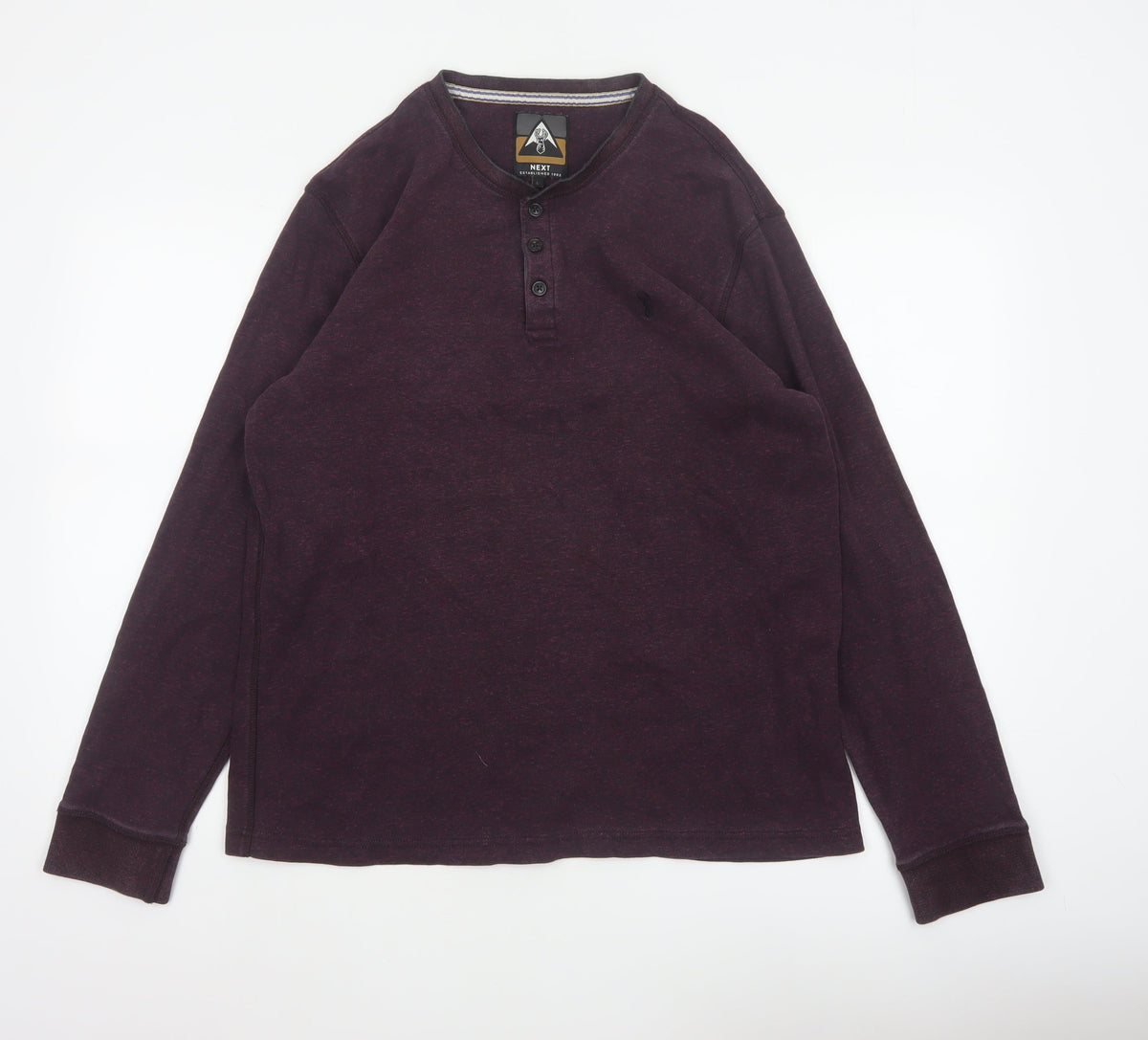 Next Men’s Purple L Cotton Henley Long Sleeve Button Top