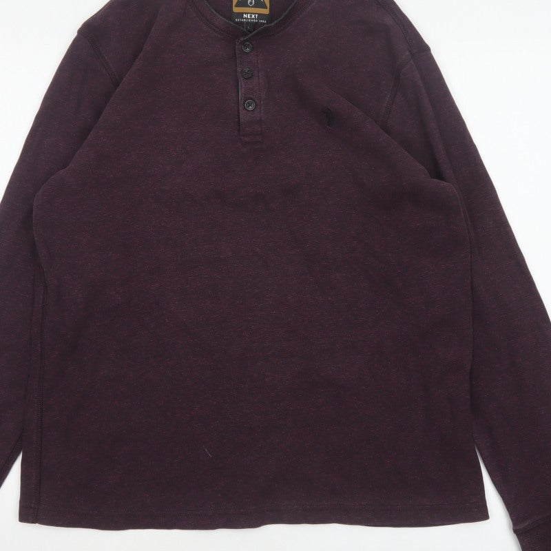 Next Men’s Purple L Cotton Henley Long Sleeve Button Top