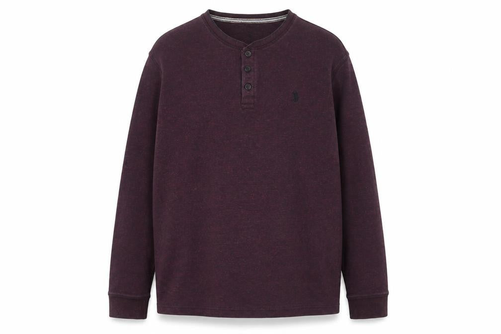 Next Men’s Purple L Cotton Henley Long Sleeve Button Top