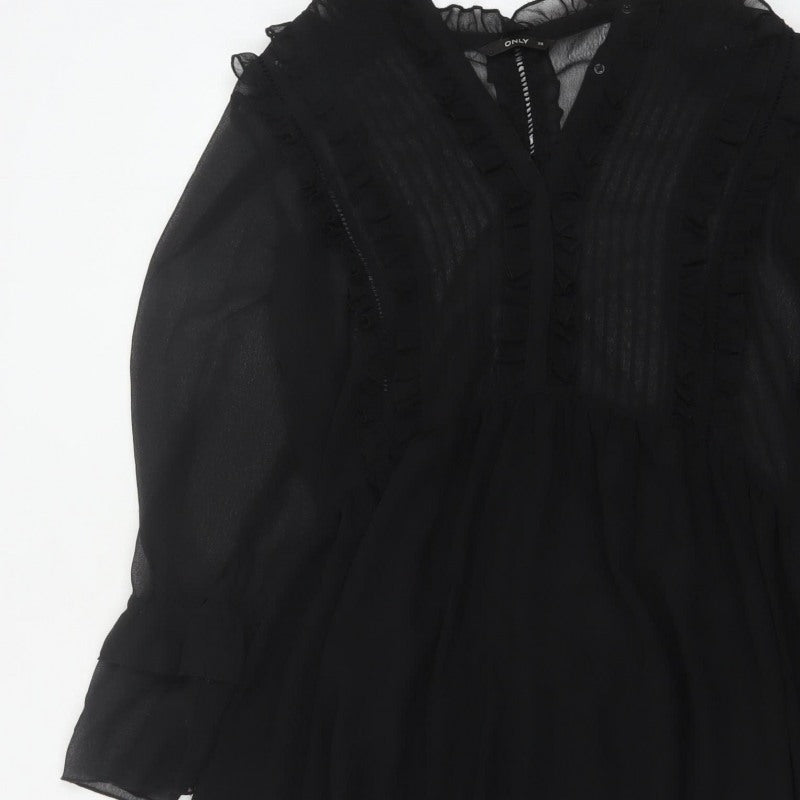 ONLY Women Black UK 10 Fit & Flare Ruffle Sheer Chiffon Mini Dress