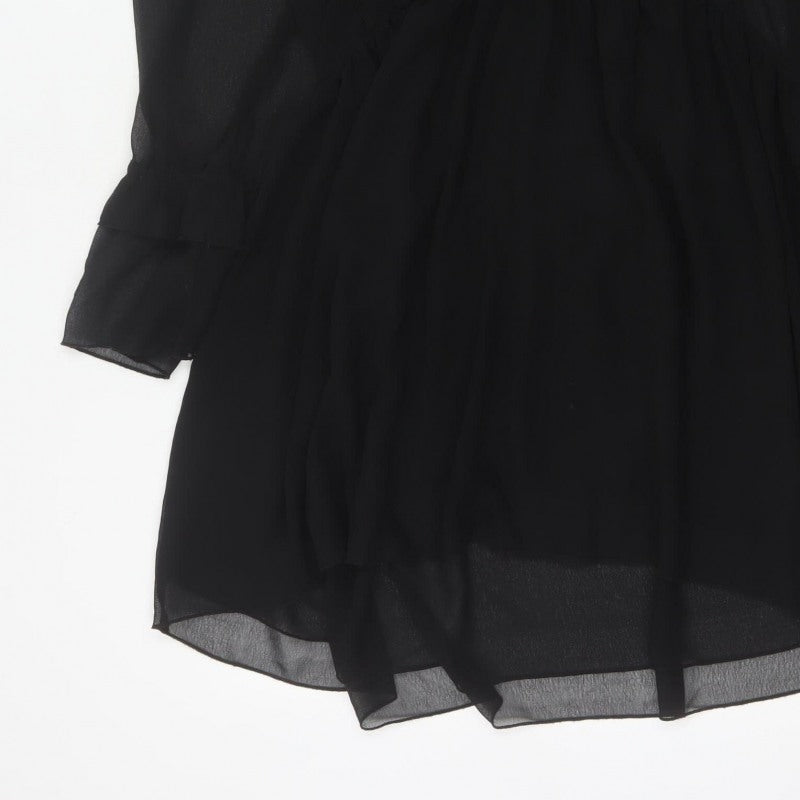 ONLY Women Black UK 10 Fit & Flare Ruffle Sheer Chiffon Mini Dress