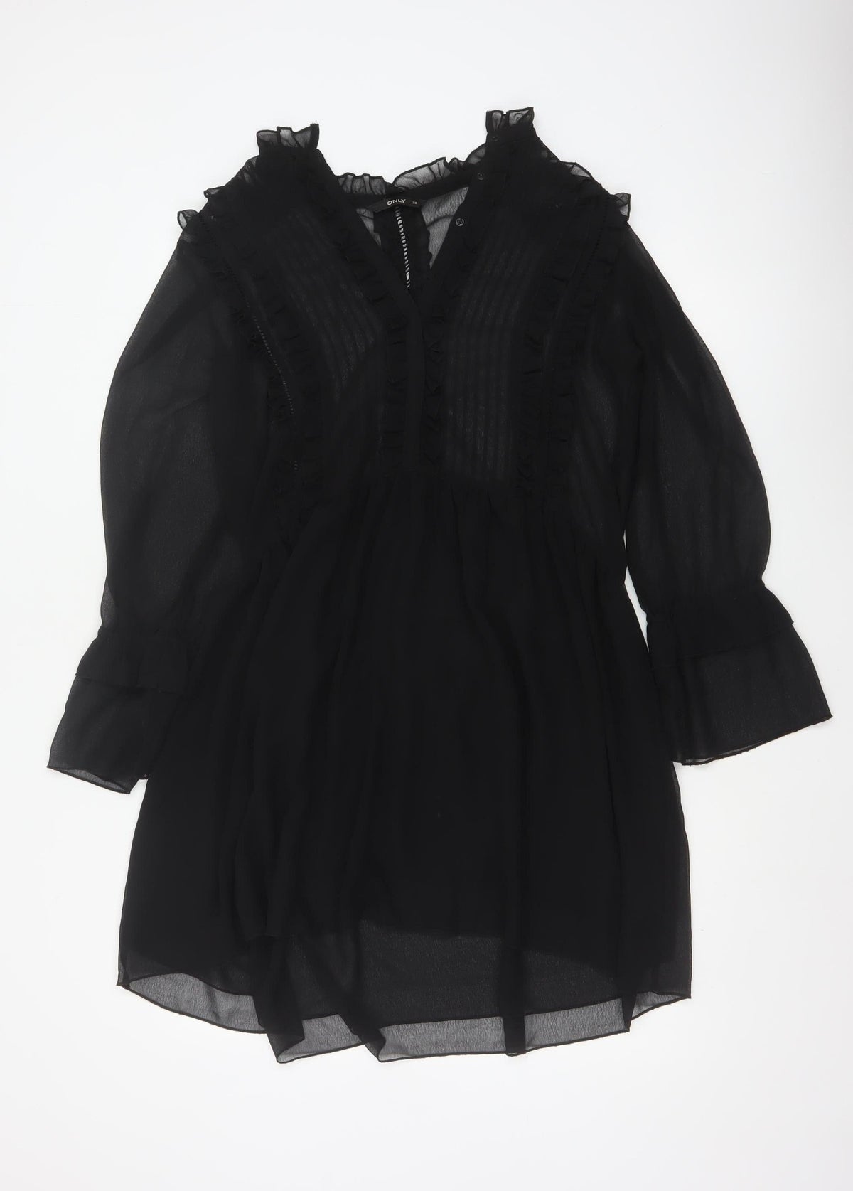 ONLY Women Black UK 10 Fit & Flare Ruffle Sheer Chiffon Mini Dress