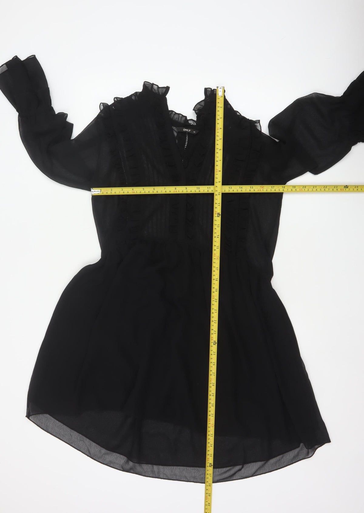 ONLY Women Black UK 10 Fit & Flare Ruffle Sheer Chiffon Mini Dress