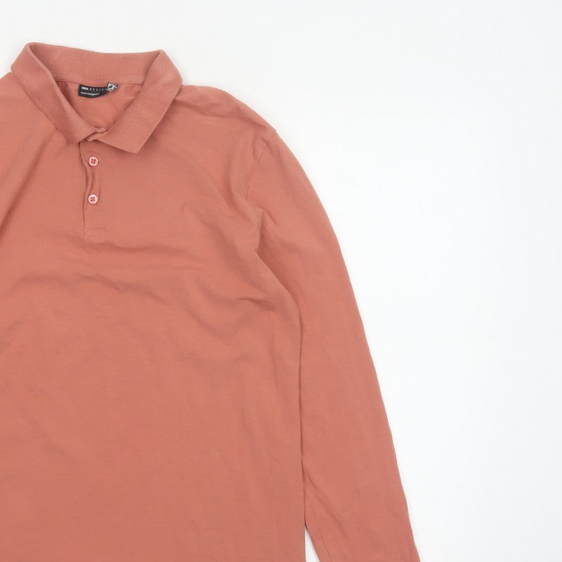 ASOS DESIGN Men’s Pink XL Long Sleeve Button Polo Shirt
