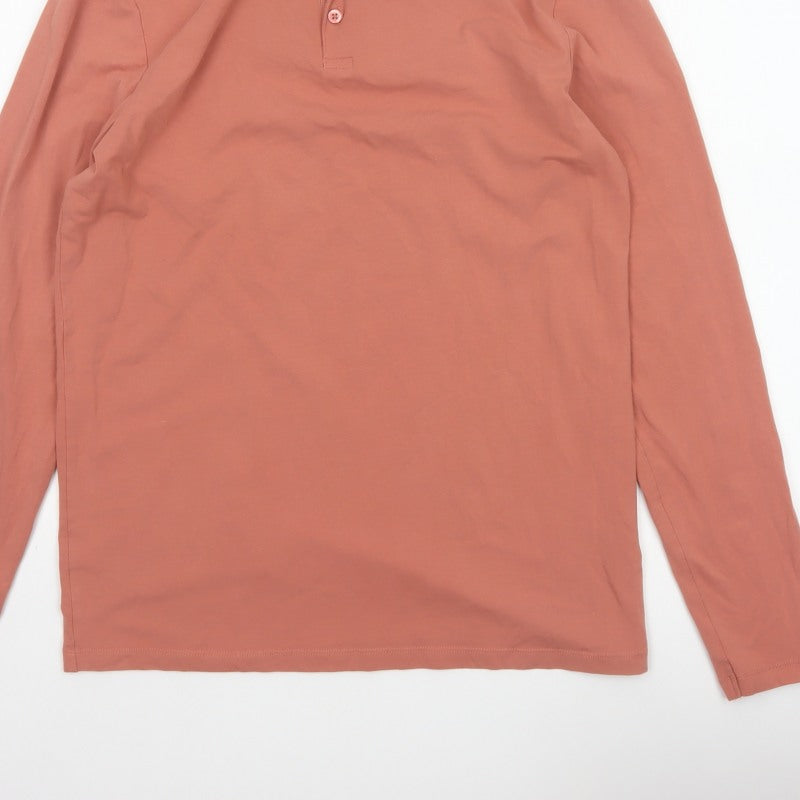 ASOS DESIGN Men’s Pink XL Long Sleeve Button Polo Shirt