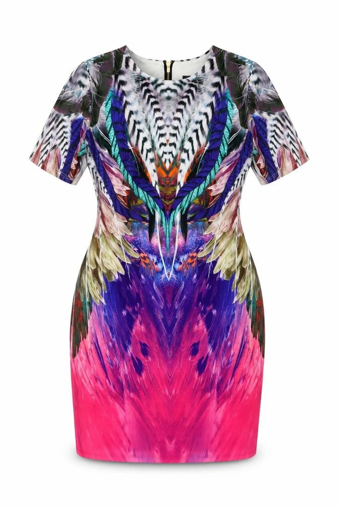 Forever Unique Women Multicoloured UK 16 Bodycon Feather Print Dress