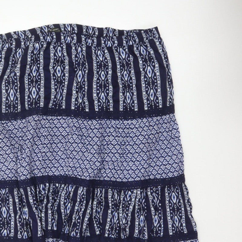 Bonmarché Women’s Blue Size 24 Peasant Tiered Geometric Skirt