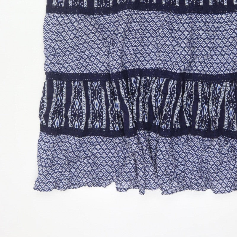 Bonmarché Women’s Blue Size 24 Peasant Tiered Geometric Skirt