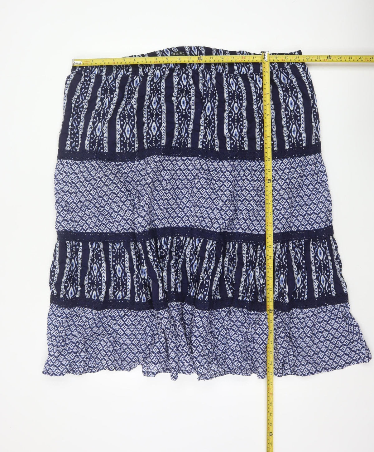 Bonmarché Women’s Blue Size 24 Peasant Tiered Geometric Skirt