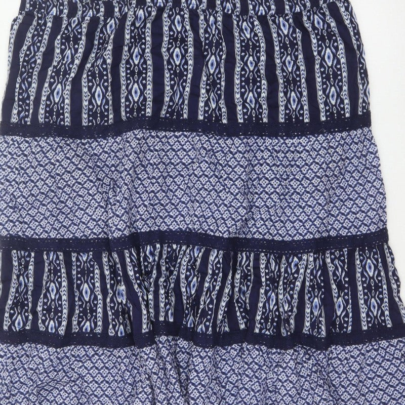Bonmarché Women’s Blue Size 24 Peasant Tiered Geometric Skirt