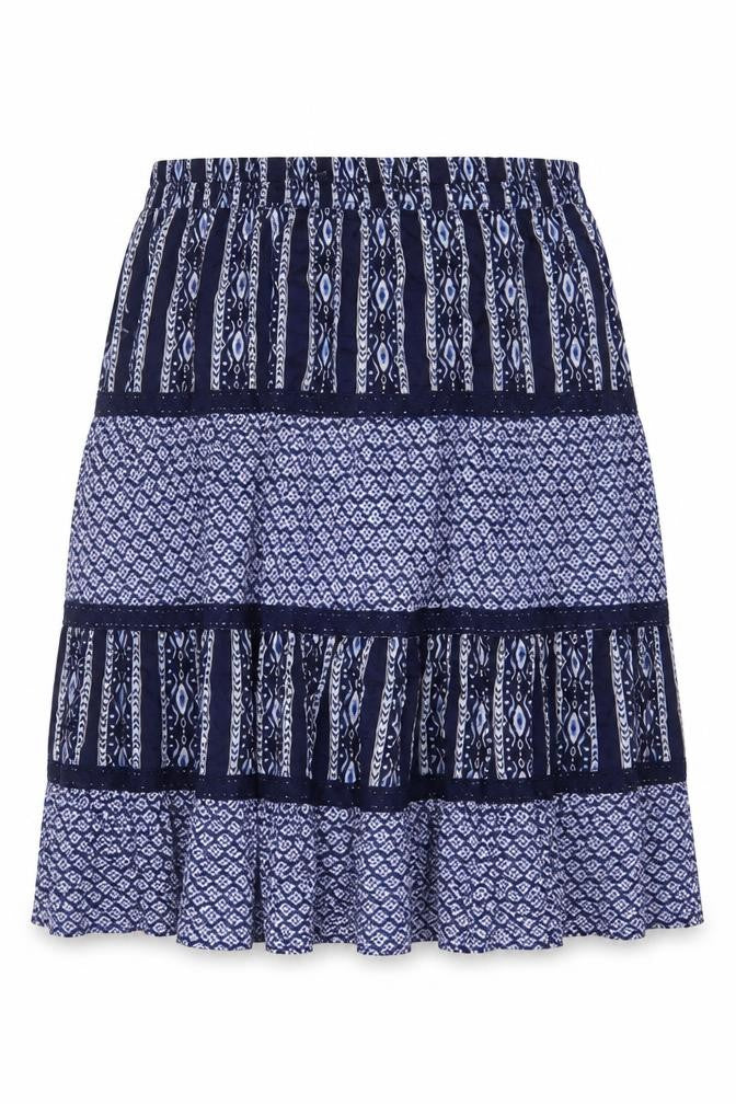 Bonmarché Women’s Blue Size 24 Peasant Tiered Geometric Skirt