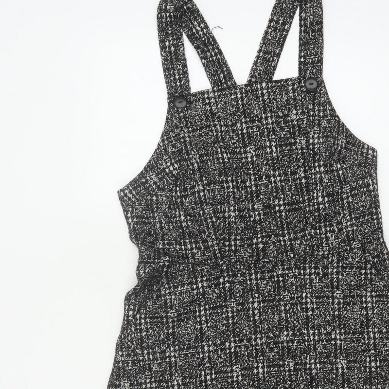 New Look Women Black Check Pinafore Dress Size 10 Short Lined